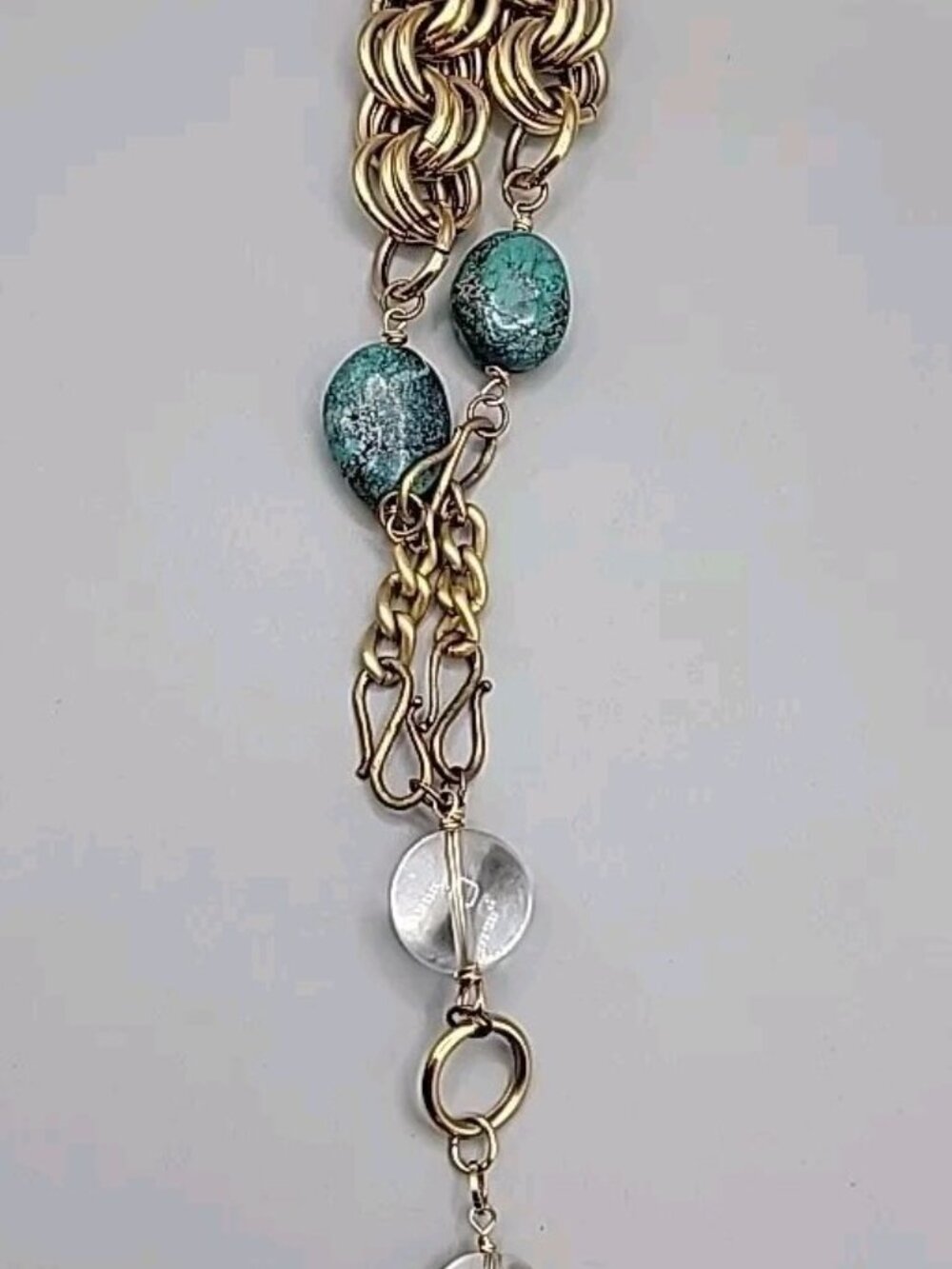 Vintage Turquoise Stone & Gold Chain Necklace Large Natural Turquoise Pendant - Picture 13 of 16